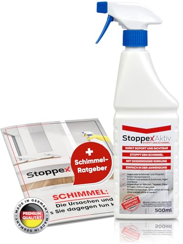 Stoppex® Aktiv-Profi Schimmelentferner gegen Schimmel für Wand, Bad und Silikonfugen I Extrastarker, chlorhaltiger Anti Schimmelspray gegen Stockflecken u. Schimmelpilz